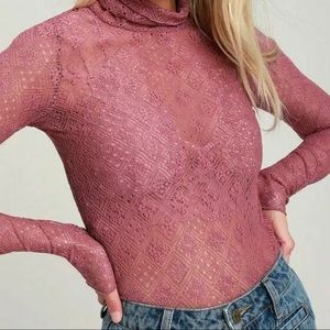 Free People Sweet Memories Sheer Lace Turtleneck